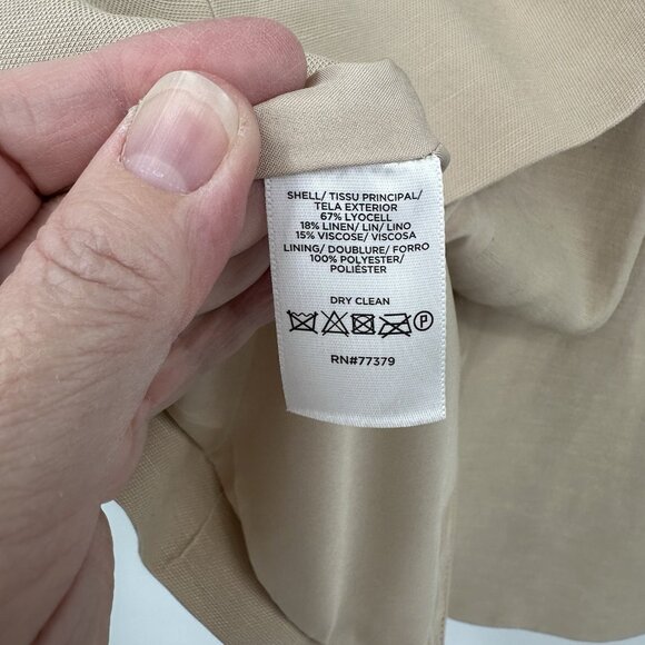 ANN TAYLOR jacket blazer linen blend one button career business pockets beige 6 - Picture 8 of 9